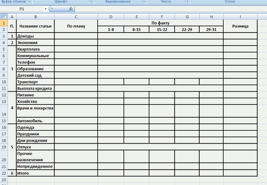 Ведение Домашней Бухгалтерии В Excel